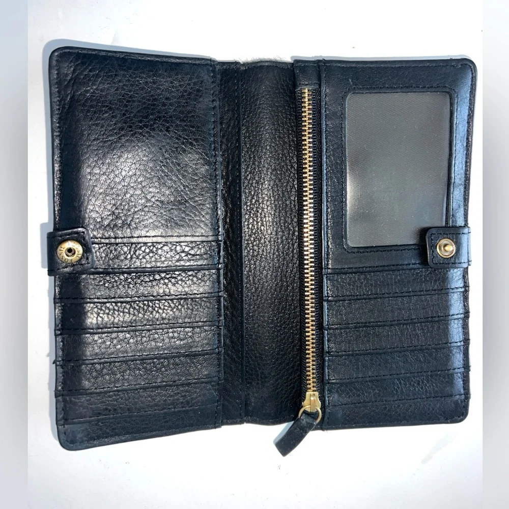 Vtg Fossil Wallet Black Soft‎ Pebble Leather